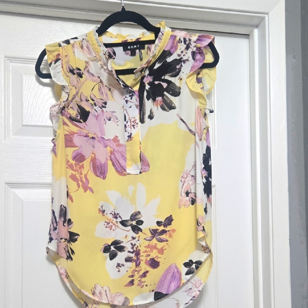 DKNY Floral Yellow Top